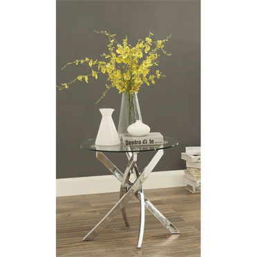 Jessie Modern Iron End Table with Round Tempered Glass Top Silver 